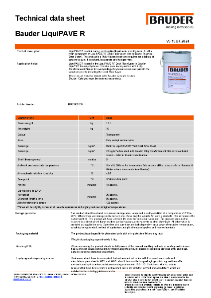 Bauder LiquiPAVE R - Technical Data Sheet