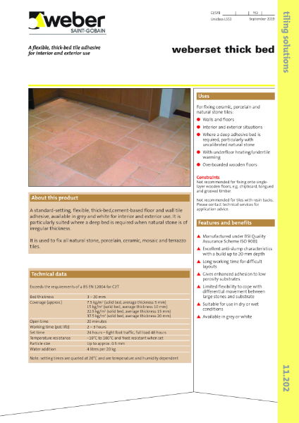 weberset thick bed - Technical datasheet