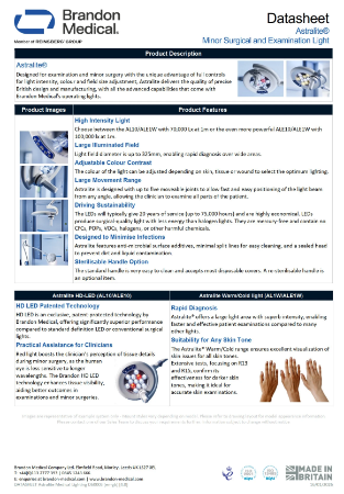 1 DATASHEET Astralite Medical Lighting D60003 (en-gb) [4.0]