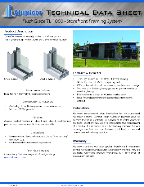 Alumicor FlushGlaze-TL-1800-Techinical-Data-Sheet