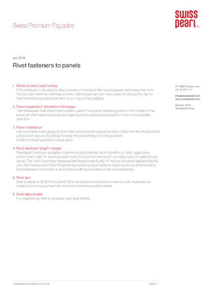 Swisspearl Rivet Fastners to Panels