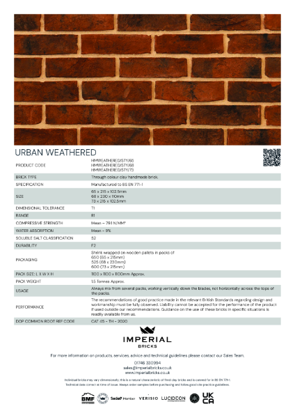 Imperial Bricks Urban Weathered Data Sheet