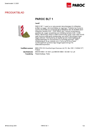 PAROC BLT 1 Produktblad