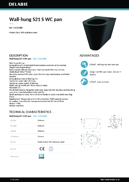S21 S black WC pan 110310BK data sheet