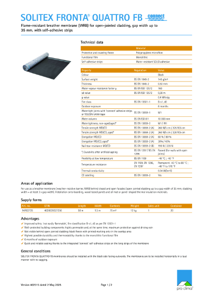 Pro Clima Solitex Fronta Quattro FB Connect Technical Datasheet