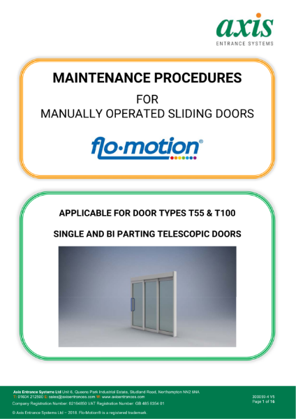 Axis Flo-Motion Manual Telescopic Sliding Door - Maintenance Procedures V5