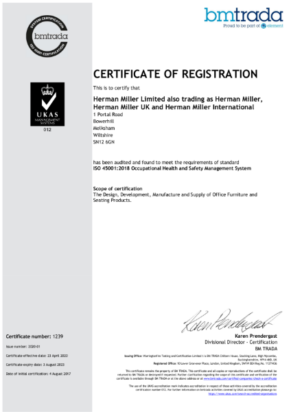ISO 45001 Herman Miller Certification