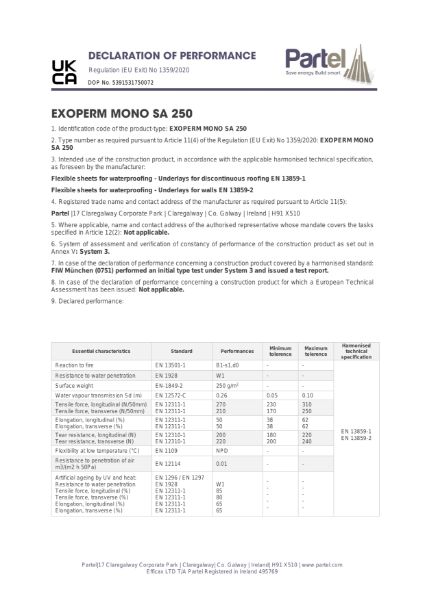 EXOPERM MONO SA 250 DoP