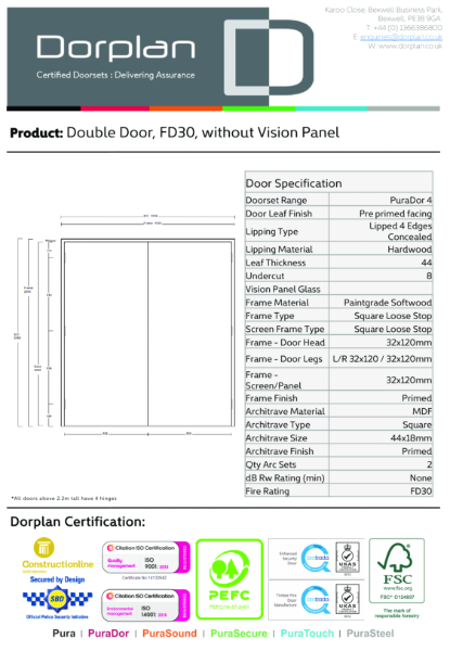 Double Door, FD30, without Vision Panel