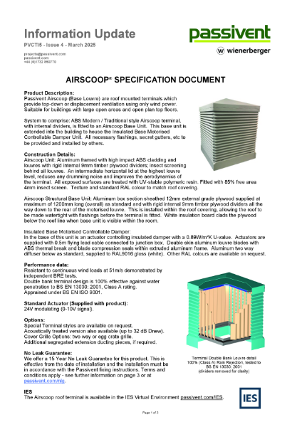 Passivent Specification Document - Airscoop Roof Terminal