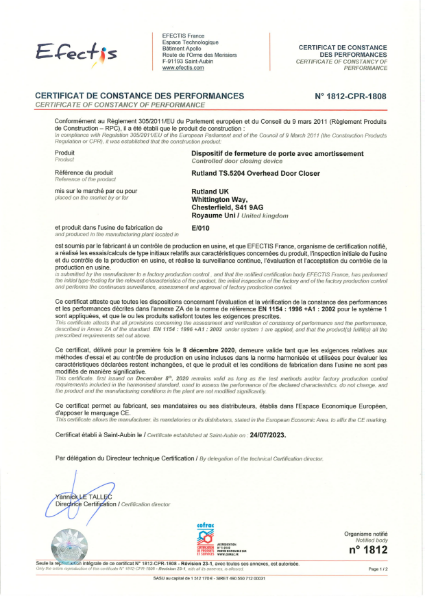 Certificate of constancy of performance