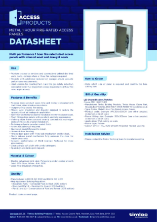 Metal Fire Rated Access Panels Datasheet