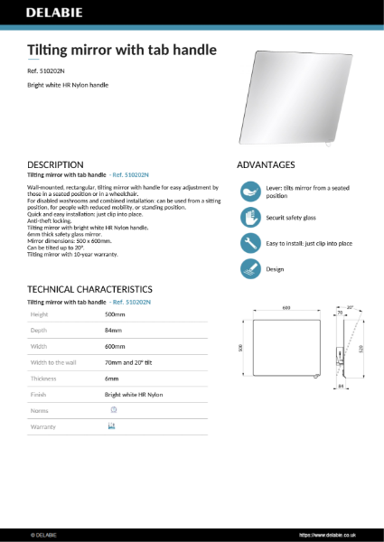 Be-Line® Tilting Mirror - Bright White Product Data Sheet