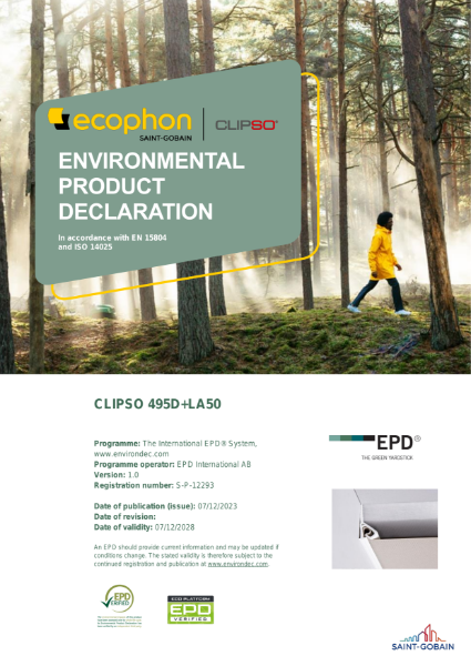 Ecophon Clipso 495D+LA50 - Environmental Product Declaration Certificate - 7th December 2028