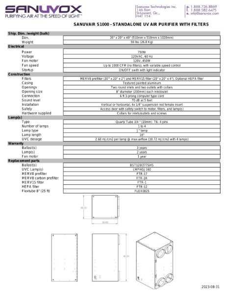 SpecSheet for Sanuvair S1000 (EN)