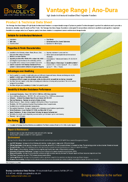 Vantage Range Ano-Dura - Product & Technical Data Sheet