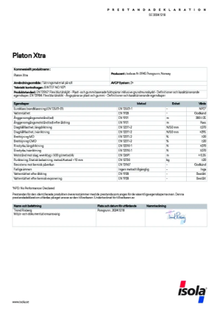 Platon Xtra - Prestandadeklaration