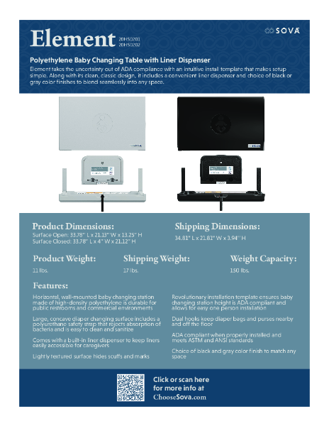Element Horizontal Changing Station Sell Sheet with Liner Dispenser