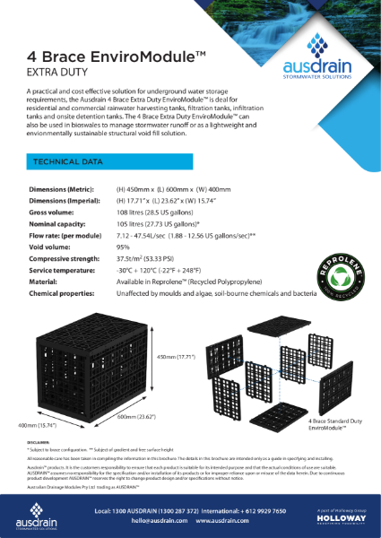 Extra Duty (4 brace) EnviroModule Technical Data Sheet