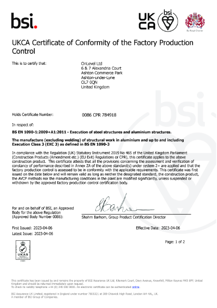 UKCA Certificate of Conformity CPR 784918