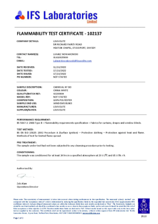 BS 5867-2 Type B Flammability Test Certificate