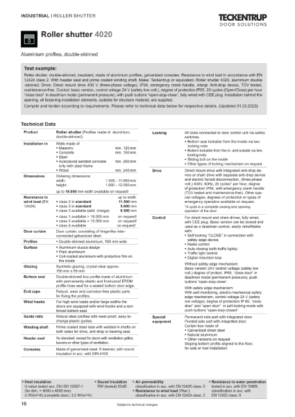 ThermoTeck Roller Shutters (Technical Data: Shutter 4020)