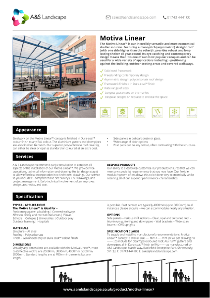 Motiva Linear Product Data Sheet