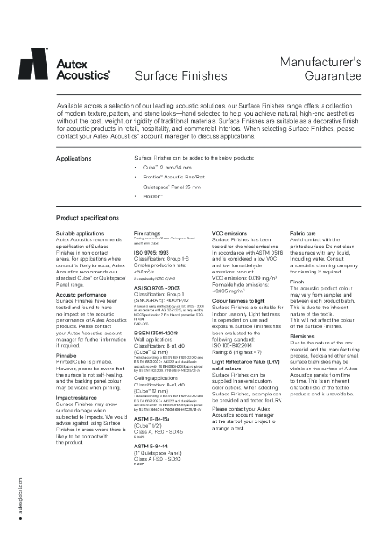 Surface Finishes Manufacturer's Guarantee