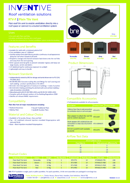 Plain Roof Tile Vent Datasheet