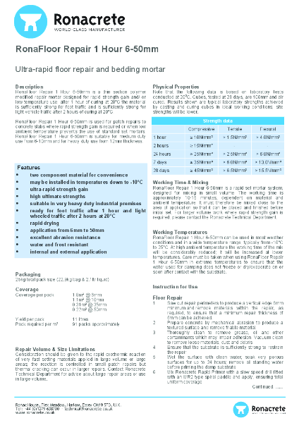 RonaFloor Repair 1 Hour 6-50mm TDS