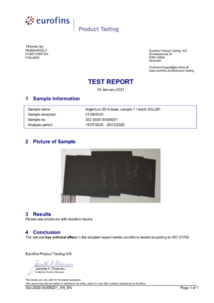 Argentum Anti Corona Virus Test Results
