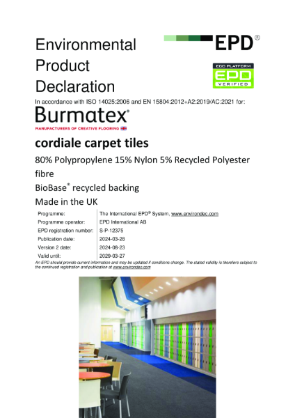 EPD certificate for cordiale carpet tiles