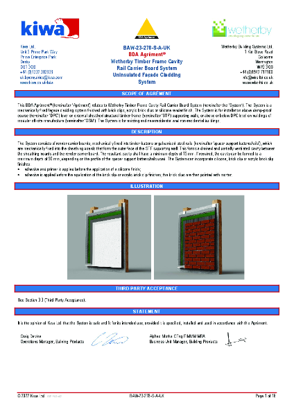 Wetherby Timber Frame Cavity Rail Carrier Board Systems - KIWA BDA