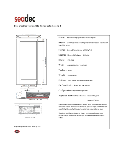 Seadec Trenton Primed Shaker doors EI30