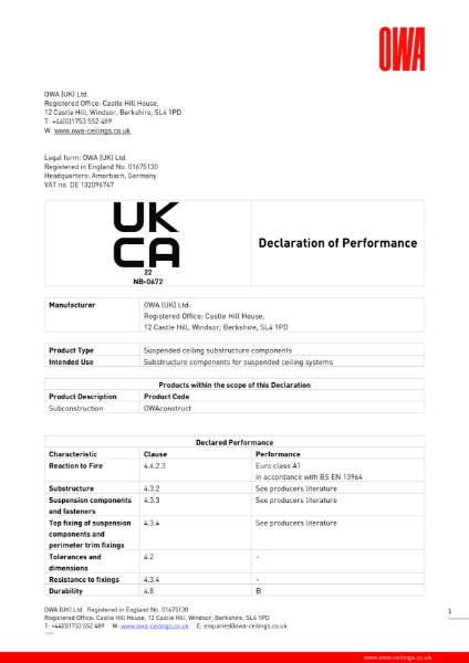 OWAconstruct system and grid components DoP - Level 3