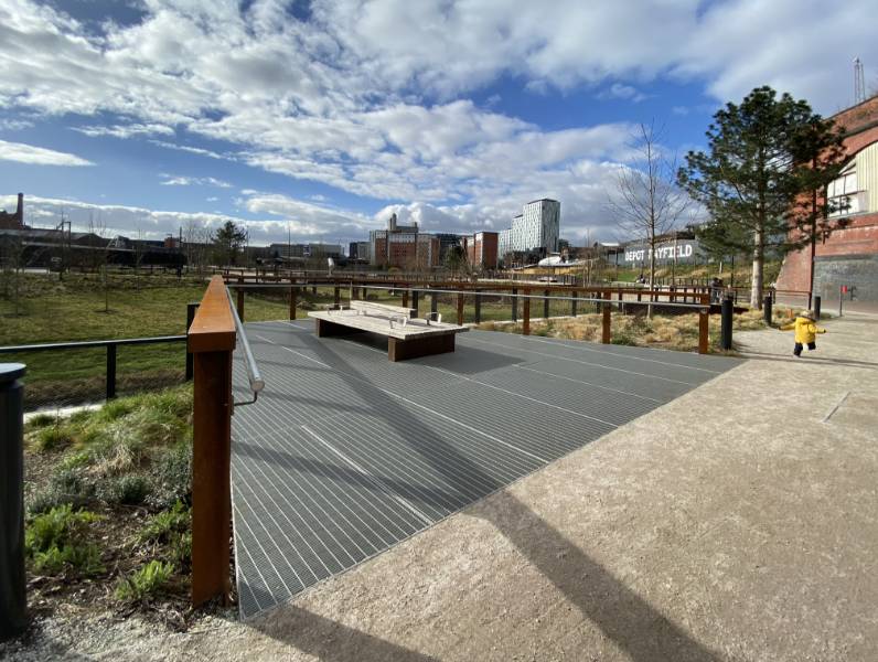 Heel-proof grating at Manchester's new Mayfield Park