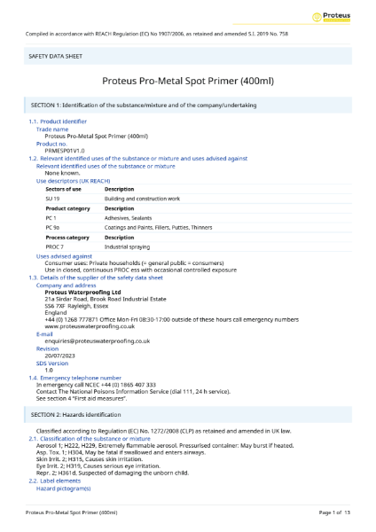 Safety Data Sheet - Pro-Metal Spot Primer