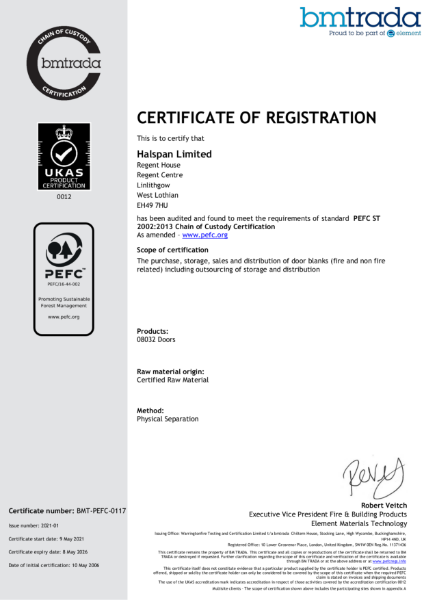 Certificate of Registration: PEFC ST 2002:2013 Chain of Custody Certification