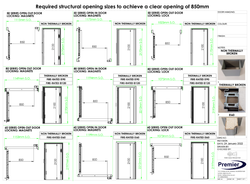 850 mm x 2100 mm clear opening