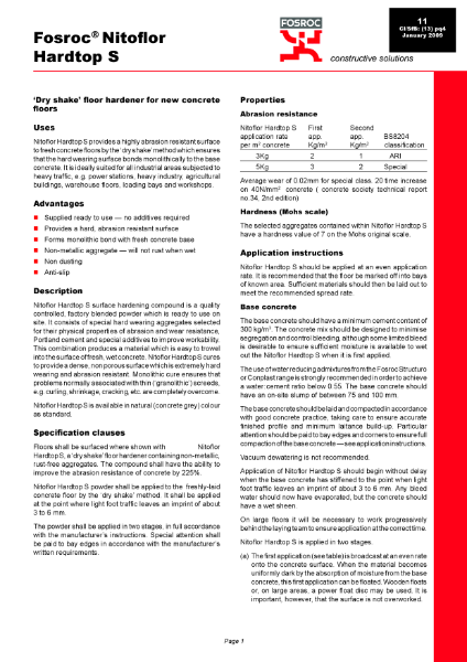 Fosroc Nitoflor Hardtop S Product Data Sheet