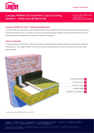Langley PMMA 20 Cold - Walkways & Balconies - Liquid System Data Sheet