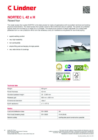Calcium sulphate raised access floor - NORTEC - L 42 H - Data Sheet