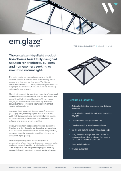 em.glaze Modular Ridgelights Datasheet