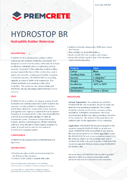 Hydrostop BR Technical Data Sheet 2025