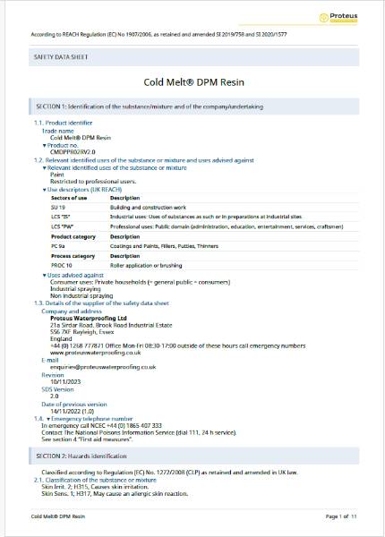 Safety Data Sheet - Cold Melt® DPM Primer (Resin)