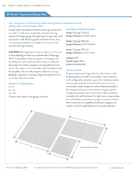 GP-Series™ Unpunched Gusset Plate Catalog Page