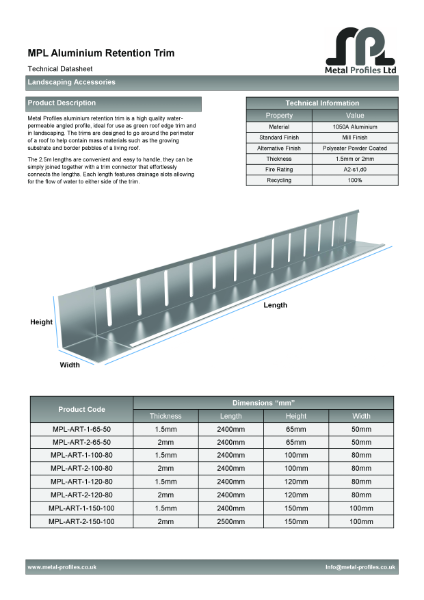 Metal Profiles - Aluminium Retention Trim TDS