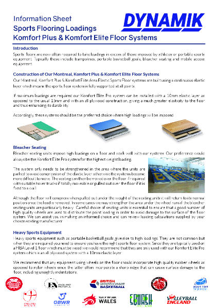 Komfort Plus and Komfort Elite Sprung Sports Floor Loadings