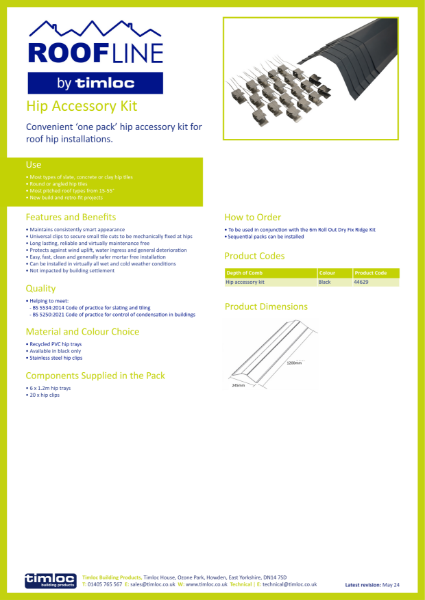 Timloc Building Products Hip Accessory Kit Datasheet