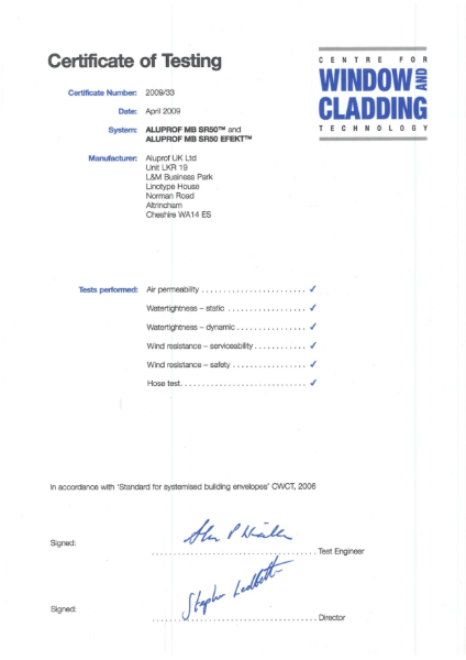 Aluprof MB-SR50N CWCT Certificate